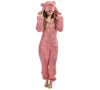 Onesie For Kids with Mask, Girls Teddy Fleece Cute Ear Hooded Onesie Winter Warm Zipper Sleepsuits One Piece Pyjamas Pjs Thermal Loungewear Fuzzy Nightwear Watermelon Red 11 Years