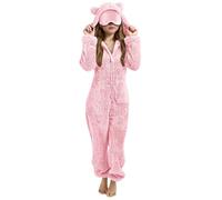 Onesie For Kids with Mask, Girls Teddy Fleece Cute Ear Hooded Onesie Winter Warm Zipper Sleepsuits One Piece Pyjamas Pjs Thermal Loungewear Fuzzy Nightwear Pink 15 Years