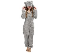 Onesie For Kids with Mask, Girls Teddy Fleece Cute Ear Hooded Onesie Winter Warm Zipper Sleepsuits One Piece Pyjamas Pjs Thermal Loungewear Fuzzy Nightwear Gray 7 Years