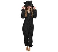 Onesie For Kids with Mask, Girls Teddy Fleece Cute Ear Hooded Onesie Winter Warm Zipper Sleepsuits One Piece Pyjamas Pjs Thermal Loungewear Fuzzy Nightwear Black 7 Years
