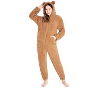 CityComfort Onesies for Women, Teddy Fleece Onesie, Warm Fluffy Loungewear (Teddy Brown, L)
