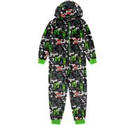 Minecraft Onesie Kids | Boys Girls TNT Creeper Camo Green Grey All In One Pyjamas | Zip Hood Video Game Loungewear 7-8 Years