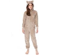 Pusheen Girls Onesie | All In One Fleece Loungewear | Pink Brown OR Character Options Cat Pyjama Sleepwear with Sherpa Hood | Kids Zip PJs Sleepsuit | Nightwear Merchandise Gift for Children
