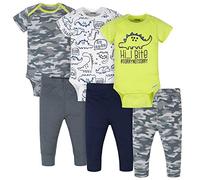 Onesies Brand Baby Boys 3 Onesies 3 Pants Outfit Bundle Mix n Match Newborn to 12M, Grey Green Camo Dino, Newborn