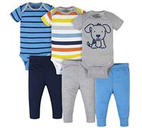 Onesies Brand baby boys 3 Onesies Outfit Bundle Mix Match Newborn to 12m Pants Set, Blue Dog Stripe, Newborn US