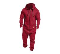 Onesies for Men Hooded Jumpsuit Adult Fleece Hooded Zipper Loungewear Winter Fleece Pyjamas Mens Tracksuit Set Jumpsuit Sportswear Loose Christmas Onesie Red, 3XL