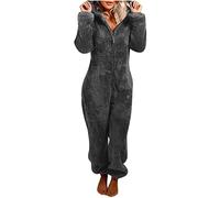 Onesies for Women Girls UK Sale Clearance Teddy Fleece Zip Up One Piece Hooded Pajamas Cozy Sleepwear Pyjamas Lounge Wear Fuzzy Fleece Onesies Nightwear Winter Warm Loungewear Dark Gray