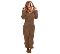 Onesies for Women UK Sale Clearance,Teddy Fleece Zip Up One Piece Hooded Pajamas Cozy Sleepwear Pyjamas Lounge Wear Fuzzy Fleece Onesies Nightwear Winter Warm Loungewear with Pockets Coffee