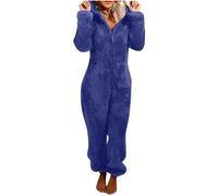 Onesies Hooded Teddy Fleece Woman's Pyjamas with Car Ear Thermal Women's Nightwear Fluffy Pajamas Zip Up Loungewear Sleepwear Blue