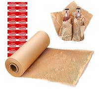 onesimcr Honeycomb Packing Paper Wrap 15 x 131 Inches Sustainable Alternative to Bubble Wrap for Moving/shipping/Packing Roll with 20 Fragile Stickers Biodegradable & Fully Recylable