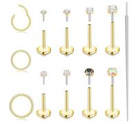 ONESING 11Pcs 14K Gold Flat Back Nose Studs and Nose Rings Hoops 20G Threadless Flat Back Earrings Surgical Steel Tragus Cartilage Helix Labret Lip Conch Septum Rings Hypoallergenic Push in Stud