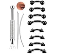 ONESING 11Pcs Eyebrow Piercing Jewelry with Grabber Tool, 16G Stainless Steel Curved Barbell Eyebrow Jewelry Internal Thread Eyebrow Rings Rook Navel Daith Lip Ear Jewelry for Women Men 6mm/8mm/10mm