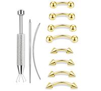 ONESING 11Pcs Eyebrow Piercing Jewelry with Grabber Tool, 16G Stainless Steel Curved Barbell Eyebrow Jewelry Internal Thread Eyebrow Rings Rook Navel Daith Lip Ear Jewelry for Women Men 6mm/8mm/10mm