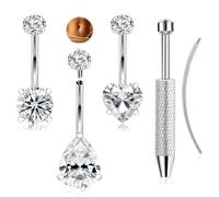 ONESING 14G Long Belly Button Rings Internal Thread Navel Rings 12MM Hypoallergenic Surgical Stainless Steel Clear Cubic Zirconia Belly Button Piercings Jewelry for Women Silver-3Pcs