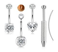 ONESING 14G Long Belly Button Rings Internal Thread Navel Rings 12MM Hypoallergenic Surgical Stainless Steel Clear Cubic Zirconia Belly Button Piercings Jewelry for Women, 14G, Unisex, cubic zirconia