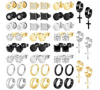 ONESING 27 Paris Stianless Steel Earrings for Men Hypoallergenic Cubic Zirconia Mens Earrings Stud Hoop Earrings Dangle Cross Earring Piercings Jewelry Set for Men Women Silver/Gold/Black, Standard