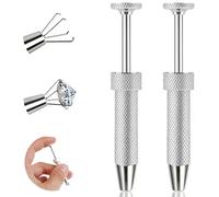 ONESING 2Pcs Piercing Ball Grabber Tool for Changing Jewelry, Stianless Steel Flat Back Earring Applicator Internally Threaded Push Pin Piercing Grabber, Anti Slip 4 Claw Gem Ball Tool Silver-B