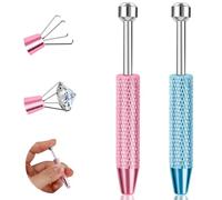 ONESING 2Pcs Piercing Ball Grabber Tool for Changing Jewelry, Stianless Steel Flat Back Earring Applicator Internally Threaded Push Pin Piercing Grabber, Anti Slip 4 Claw Gem Ball Tool Pink&Blue