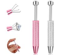 ONESING 2PCS Piercing Ball Grabber Tool for Changing Jewelry, Stianless Steel Flat Back Earring Applicator Internally Threaded Push Pin Piercing Grabber Tool, Anti Slip Gem Ball-Silver&Pink