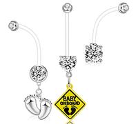 ONESING 3 Pcs 14G Pregnancy Belly Button Rings Flexible Maternity Belly Button Rings 38mm Clear Long Bar Pregnancy Belly Rings Cute Hypoallergenic Sport Navel Rings for Women, Plastic, cubic zirconia