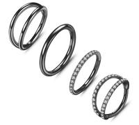 ONESING 4PCS 316L Surgical Steel Double Hoop Nose Rings Hypoallergenic Earring Hoops for CZ Cartilage Helix Rook Tragus Body Piercing Jewelry Stainless Steel Nose Rings Hoops for Women, 18G(1mm)-11mm,