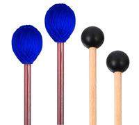 ONEST Marimba Mallets 1 Pair Medium Hard Yarn Head Marimba Mallets and 1 Pair Rubber Mallets Sticks with Wood Handle for Percussion Bell Glockenspiel