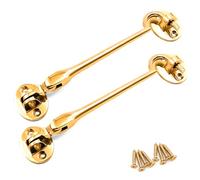onesto Pack 2 Brass Cabin Hook | 100mm Cabin Eye Latch | Eye Silent Catch Door Latch Holder with Screws | Brass Hook Lock for Window, Garden Gate & Door