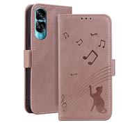 ONETHEFUL Case for Honor 90 Lite Wallet Case Card Slots Strong Magnetic Closure Kickstand Premium Leather Wallet Flip Music Cat Pattern Full Protection Cover for Honor 90 Lite 2023 Pink