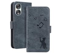 ONETHEFUL Case for Honor 90 Wallet Case Card Slots Strong Magnetic Closure Kickstand Premium Leather Wallet Flip Music Cat Pattern Full Protection Cover for Honor 90 5G Gray