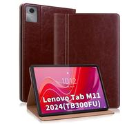 ONETHEFUL Case for Lenovo Tab M11 2024 TB300FU with Pencil Holder, Protective Cover Stand Function and Card Pocket Tablet Flip Case for Lenovo Tab M11 2024 (TB300) 11 Inch, Brown
