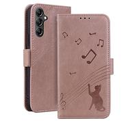 ONETHEFUL Case for Samsung Galaxy A14 4G / A14 5G Wallet Case Card Slots Strong Magnetic Closure Kickstand Premium Leather Wallet Flip Music Cat Pattern Full Protection Cover for Samsung A14 Pink