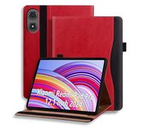 ONETHEFUL Case for Xiaomi Redmi Pad Pro 12.1 inch 2024 PU Leather Protective Case with Pocket and Pen Loop, Stand Function Smart Cover Red
