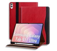 ONETHEFUL Tablet Case for Samsung Galaxy Tab S11 Ultra 14.6" 2025 - Protective PU Leather with Multi-Angle Adjustable Stand, 2 Card Slots, Pen Holder | Red