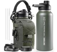 OneTigris 32 oz Insulated Water Bottle with Straw - Tactical Stainless Steel Water Jug, Leakproof Thermos Wide Mouth Sport bottle with 3 Lids and Sleeve for Travel, Gym, Camping, Hiking