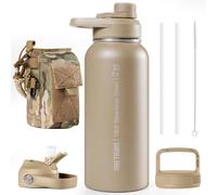 OneTigris 32 oz Insulated Water Bottle with Straw - Tactical Stainless Steel Water Jug, Leakproof Thermos Wide Mouth Sport bottle with 3 Lids and Sleeve for Travel, Gym, Camping, Hiking