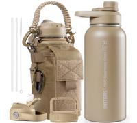ONETIGRIS 32oz Insulated Tactical Water Bottle with Straw & MOLLE Sleeve | Double-Walled Vacuum Cold for 48 Hrs,3 Leakproof Lids, BPA-Free Seal, 304 Stainless Steel, Wide-Mouth, Paracord Handle