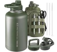 ONETIGRIS 64oz Tactical Insulated Water Bottle with 3 Lids & MOLLE Pouch | Double-Walled Vacuum Cold for 48 Hrs, 304 Stainless Steel, BPA-Free Leakproof Silicone Seal, Wide-Mouth, Paracord Handle
