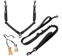 OneTigris Double Dog Lead, No Tangle 360° Swivel Leash with 4 Handles | Comfortable Padded Shock Absorbing High-Strength Durable Webbing for Medium Large Dogs