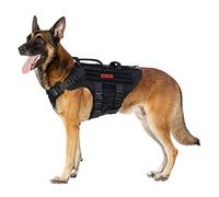 OneTigris Large Tactical Dog Harness, No Pulling Adjustable Dog Vest Harness, Heavy Duty Dog Harness with Handle, Large Hook and Loop Panels for Patch Black (Black, L)