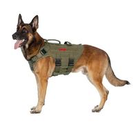 OneTigris Large Tactical Dog Harness, No Pulling Adjustable Dog Vest Harness, Heavy Duty Dog Harness with Handle, Large Hook and Loop Panels for Patch Black(Ranger green, M)