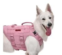 OneTigris Large Tactical Dog Harness, No Pulling Adjustable Dog Vest Harness, Heavy Duty Dog Harness with Handle, Large Hook and Loop Panels for Patch Black(Pink, S)