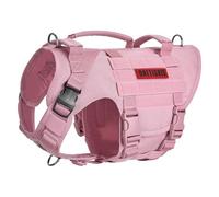OneTigris Large Tactical Dog Harness, No Pulling Adjustable Dog Vest Harness, Heavy Duty Harness with Handle, Large Hook and Loop Panels for Patch Black(Pink,L)
