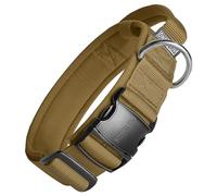 OneTigris Tactical Dog Collars with Handle,Military Dog Collar for Large Dog,Adjustable Nylon Collar German shepherd Collar with Heavy Duty Metal Buckle for Dog Training and Walking (L, Brown)