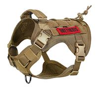 Onetigris Tactical Dog Harness with Handle,Military Dog Harness for Large Medium Dogs,No-Pull Service Dog Vest with Hook & Loop Panels,Adjustable Dog Vest for Walking Hiking Training(Brown Medium)