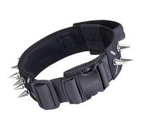 OneTigris Tactical Spiked Dog Collar,Adjustable Military Training Nylon Dog Collar with Removable Protective Metal Spikes and Heavy Metal Buckle for Medium and Large Dogs(Black, XL)