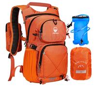 ONETOALL Hydration Backpack with 2L Water Bladder, 22L Waterproof Hiking Backpack with Rain Cover, Insulated Compartment for Running, Cycling, Walking, Camping & Skiing, Orange