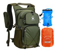 ONETOALL Hydration Backpack with 2L Water Bladder, 22L Waterproof Hiking Backpack with Rain Cover, Insulated Compartment for Running, Cycling, Walking, Camping & Skiing, Military Green