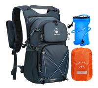 ONETOALL Hydration Backpack with 2L Water Bladder, 22L Waterproof Hiking Backpack with Rain Cover, Insulated Compartment for Running, Cycling, Walking, Camping & Skiing, Dark Blue