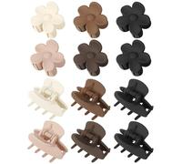 OneTreeTime 12 Pcs Small Flower Hair Claw Clips for Women - Shiny Mini Claw Hair Clips Non-Slip Cute Claw Clips for Fine Hair Strong Hold Hair Clamps(Flower+Rectangle - White/Brown/Black)