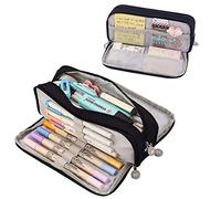 OneTreeTime Large Pencil Case for Girls Boys, Big Capacity Pencil Cases with 3 Compartments Pen Bag Pouch Holder Stationery Organizer Makeup Cosmetic Bag for Kids Women Men Teenagers Students,Dark Blu